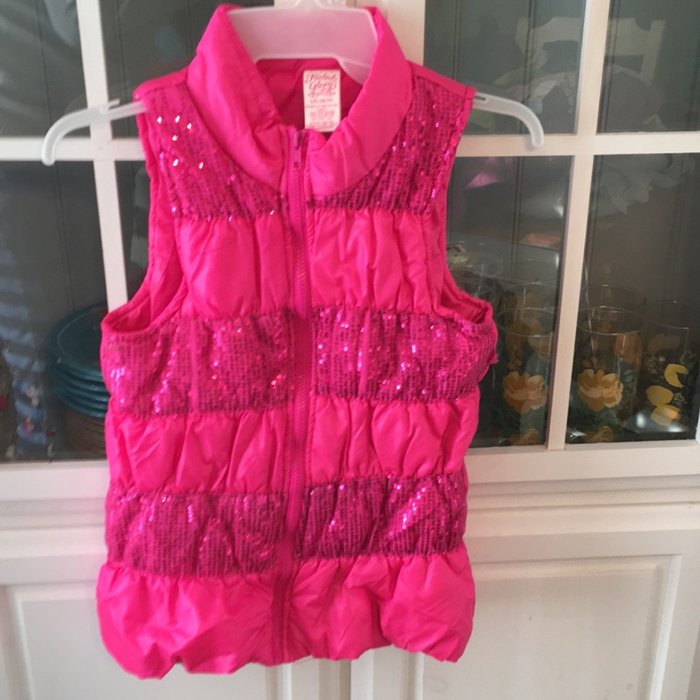 Bright pink sequin puffer vest!
